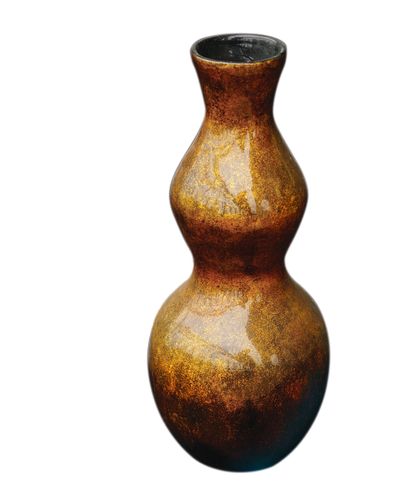 IA Crafts Gourd-Shaped Brownish Yellow Vietnamese Lacquer Painting Vase