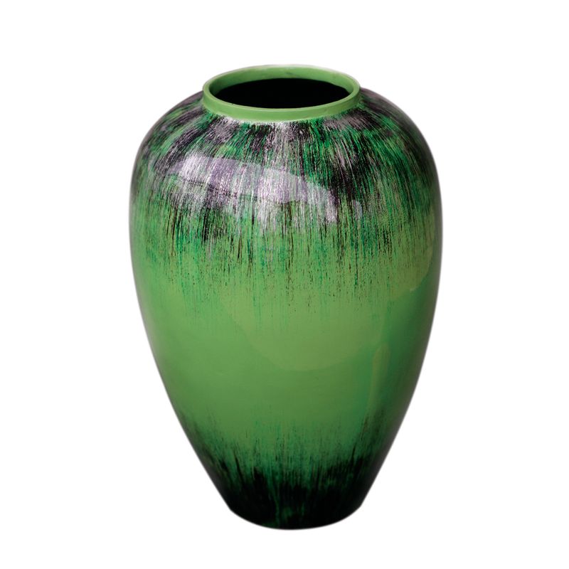 IA Crafts Green and Black Vietnamese Lacquer Painting Vase