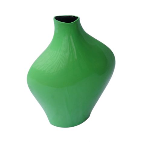IA Crafts Green Plain Vietnamese Lacquer Painting Pottery Vase