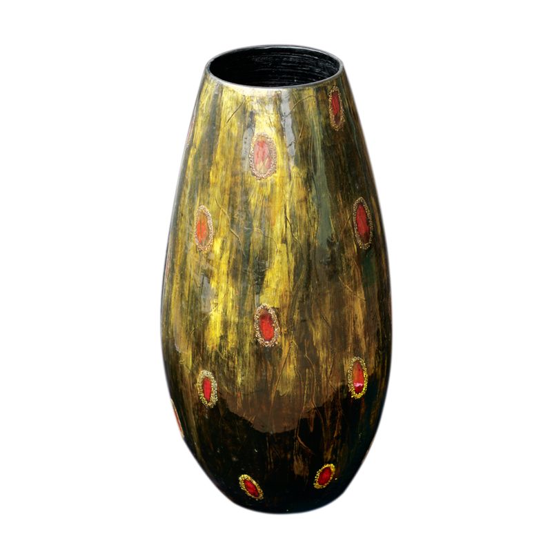 IA Crafts Yellow Vietnamese Lacquer Vase With Red Spots