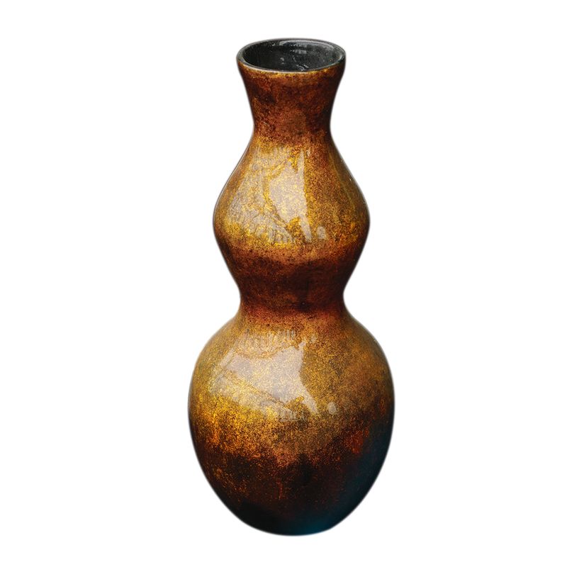 IA Crafts Gourd-Shaped Brownish Yellow Vietnamese Lacquer Painting Vase