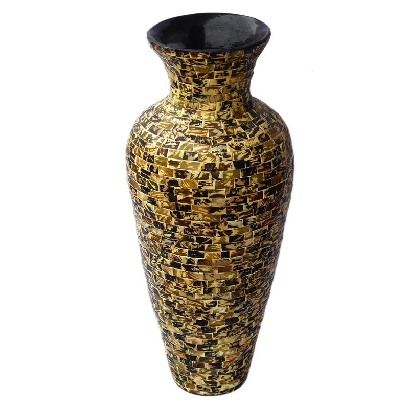IA Crafts Large-Sized Brown and Black Mother of Pearl Inlaid Vietnamese Lacquer Natural Bamboo Vase With Mosaic Design