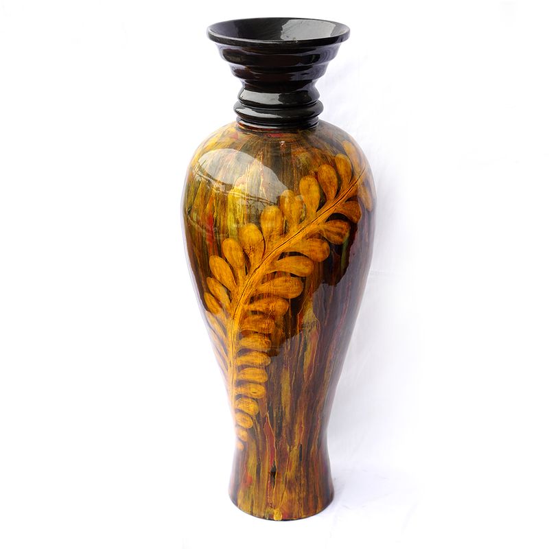IA Crafts Yellowish Brown Vietnamese Lacquer Vase with Funnel-shaped Neck
