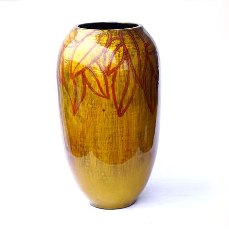 IA Crafts Large-Sized Polished Brown Pottery Vietnamese Lacquer Vase 