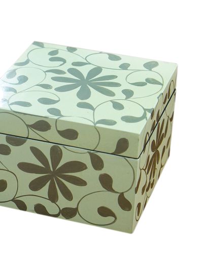 IA Crafts Cream Vietnamese Lacquer Box With Floral Design 
