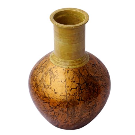 IA Crafts Round-shaped Yellow-Bronzed Vietnamese Lacquer Natural Bamboo Vase