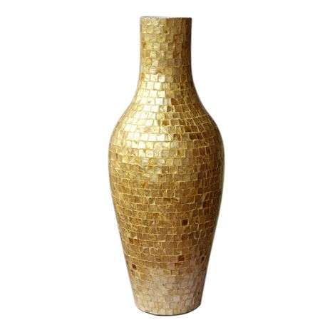 IA Crafts Yellow Mother of Pearl inlaid lacquer Vase with Mosaic design