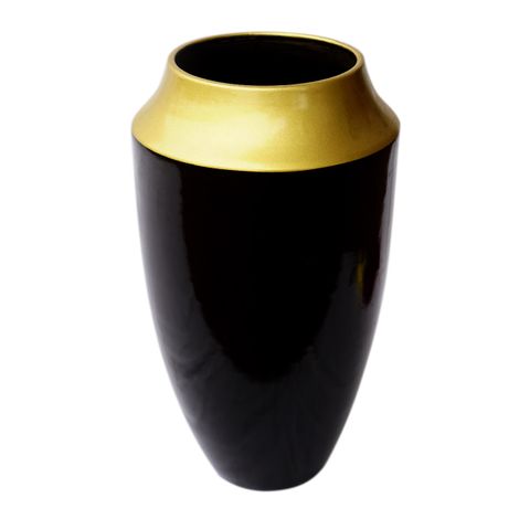 IASM147 Lọ gốm sơn mài kết hợp hai màu vàng đồng và đen trơn bóng (SL đặt hàng tối thiểu >10 chiếc)