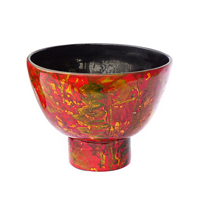 IA Crafts Small-Sized Red Vietnamese Lacquer Natural Bamboo Bowl with a high stand support