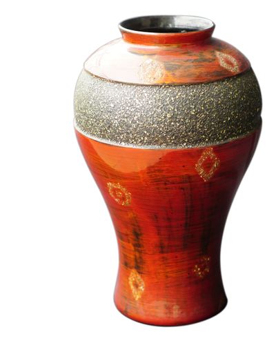 IA Crafts IA Crafts Red Inlaid Eggshells Vietnamese Lacquer Pottery vase with The Flaring Lower Part