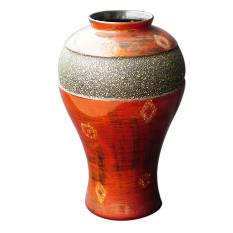 IA Crafts IA Crafts Red Inlaid Eggshells Vietnamese Lacquer Pottery vase with The Flaring Lower Part