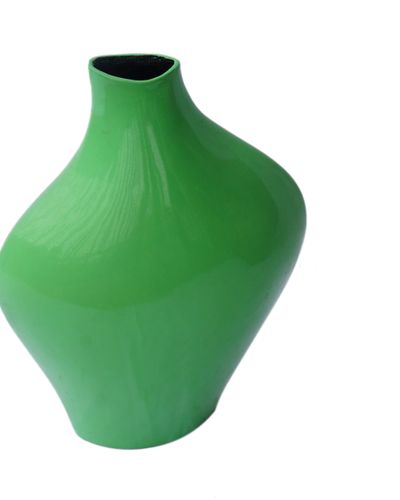 IA Crafts Green Plain Vietnamese Lacquer Painting Pottery Vase