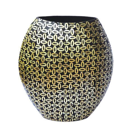 IA Crafts Oval Black Vietnamese Lacquer Painting Vase with Mother of Pearl Inlaid Design 