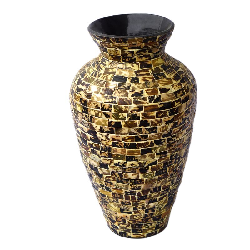 IA Crafts Small-Sized Brown and Black Mother of Pearl Inlaid Vietnamese Lacquer Natural Bamboo Vase With Mosaic Design