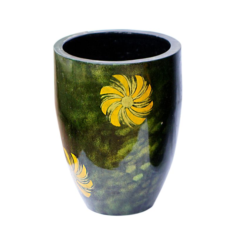 IA Crafts Medium-Sized Vietnamese Lacquer Natural Bamboo Bin With yellow daisies