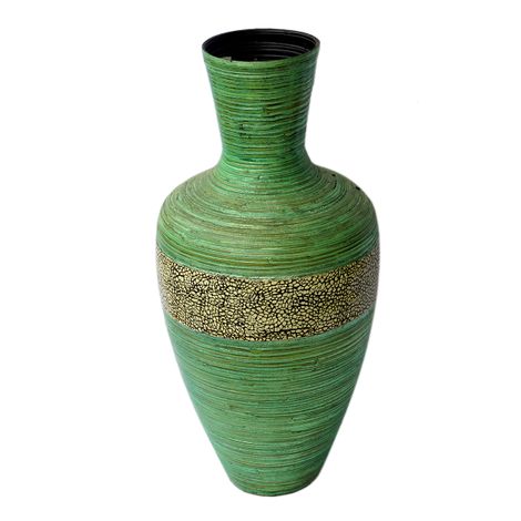 IA Crafts Emerald Green Vietnamese Lacquer Natural Bamboo Vase With An Eggshell Inlaid Edge