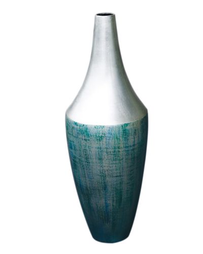 IA Crafts Silvery And Blue Vietnamese Lacquer Painting Natural Bamboo Vase