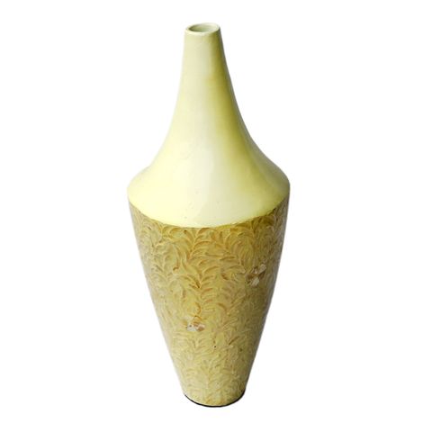 IA Crafts Mother of Pearl Vietnamese Lacquer Natural Bamboo Vase with Leaf Design