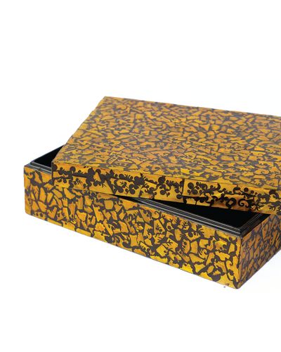 IA Crafts Rectangular Yellowish Brown and Black Vietnamese Lacquer Painting Box