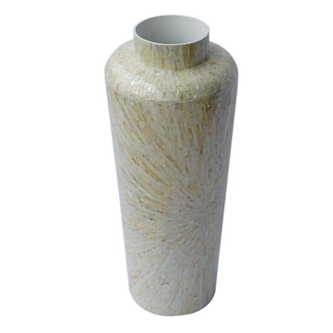 IA Crafts Natural Colored Mother of Pearl Inlaid Vietnamese Lacquer Vase with Mosaic Design 