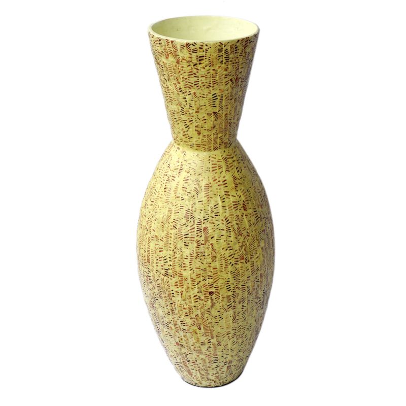 IA Crafts yellow Vietnamese Lacquer Vase with natural mother of pearl texture
