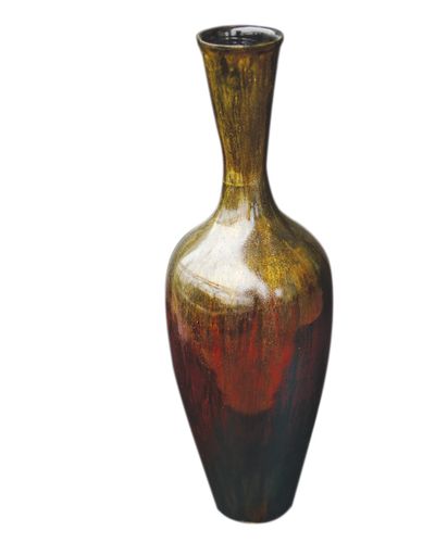 IA Crafts Brown And Black Vietnamese Lacquer Painting Vase