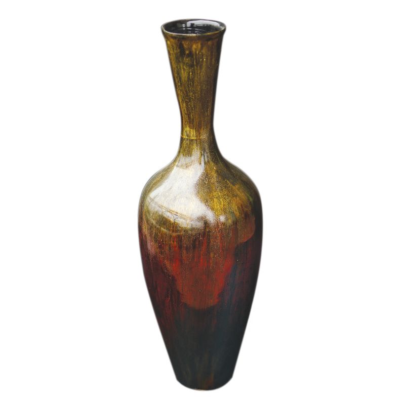 IA Crafts Brown And Black Vietnamese Lacquer Painting Vase