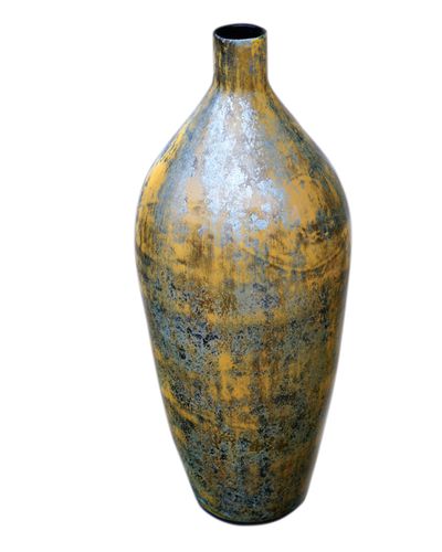 IA Crafts Silvery and Yellow Vietnamese Lacquer Pottery Vase