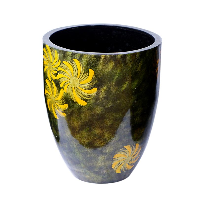 IA Crafts Large-Sized Vietnamese Lacquer Natural Bamboo Bin With yellow daisies