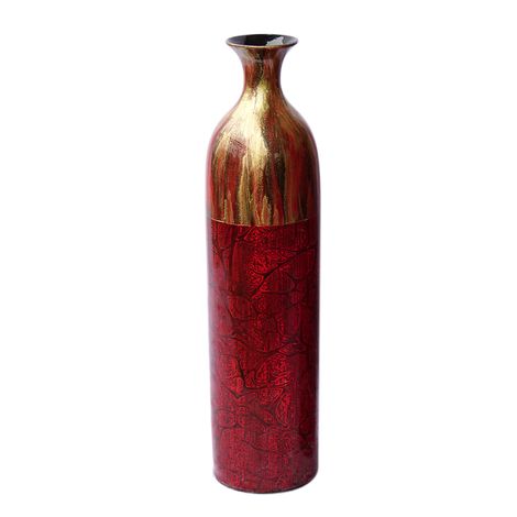 Ia crafts small-sized polished vietnamese lacquer painting pottery vase with red and yellow glitter mix