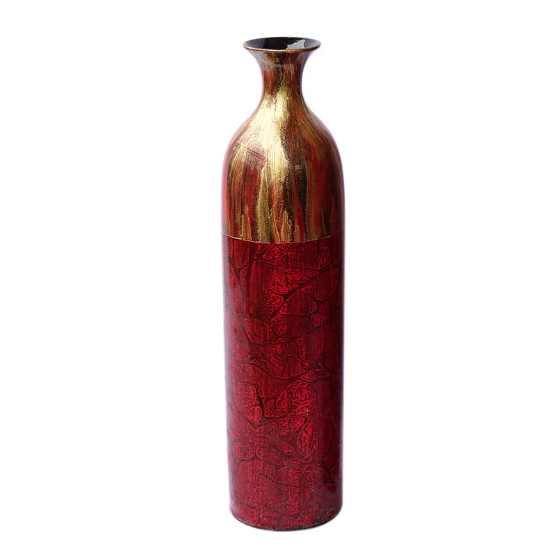 Ia crafts small-sized polished vietnamese lacquer painting pottery vase with red and yellow glitter mix