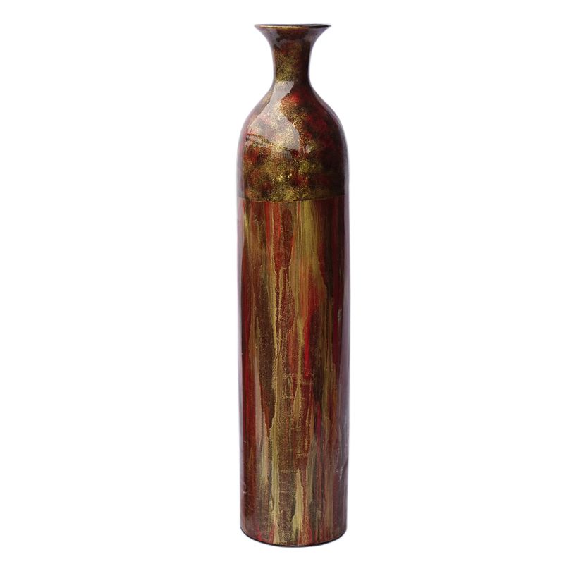 IA Crafts Large-Sized Polished Vietnamese Lacquer Painting Pottery Vase With Red and Yellow Glitter Mix 