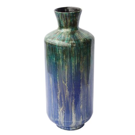 IA Crafts Green, Blue and Silver Vietnam Lacquer Natural Bamboo Vase