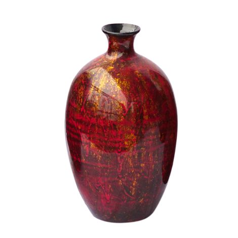 IA Crafts Small-Sized Smooth and Polished Brownish Red Vietnamese Lacquer Pottery Vase with Short Neck