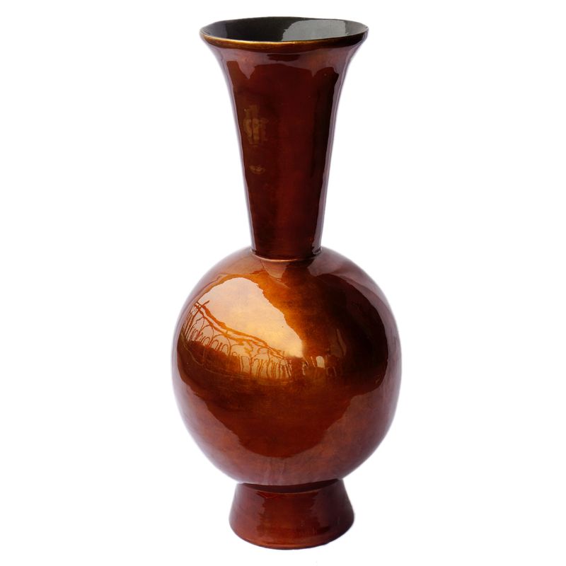 IA Crafts  Brown-Bronzed Vietnames Lacquer Natural Bamboo Vase with a Stand Support
