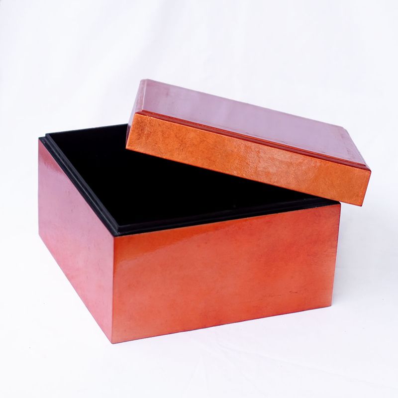 IA Crafts Medium-Sized Square Orange Vietnamese Lacquer Box
