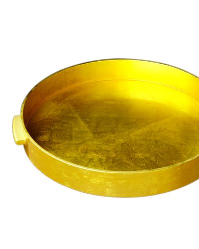 IA Crafts Round-Shaped Yellow Bronzed Vietnamese Lacquer Tray