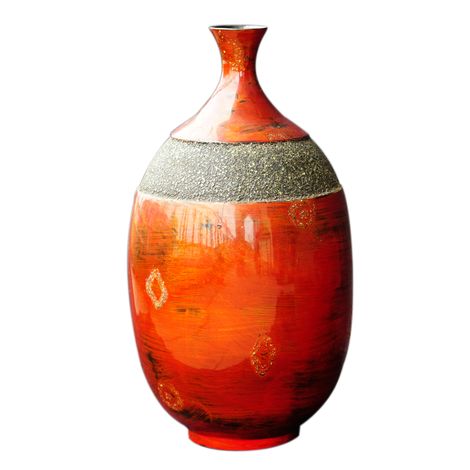 IA Crafts Red Vietnamese Lacquer Pottery Vase with Inlaid eggshells