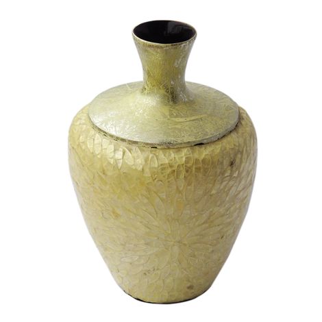 IA Crafts Small-Sized Cream-Colored Mother of Pearl Vietnamese Lacquer Vase