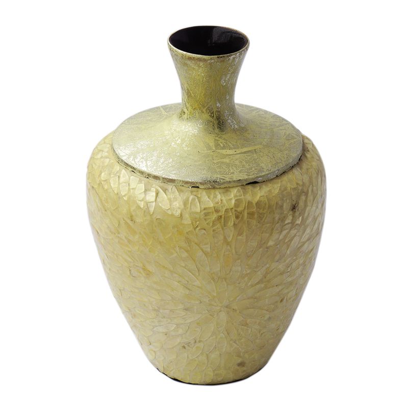 IA Crafts Small-Sized Cream-Colored Mother of Pearl Vietnamese Lacquer Vase