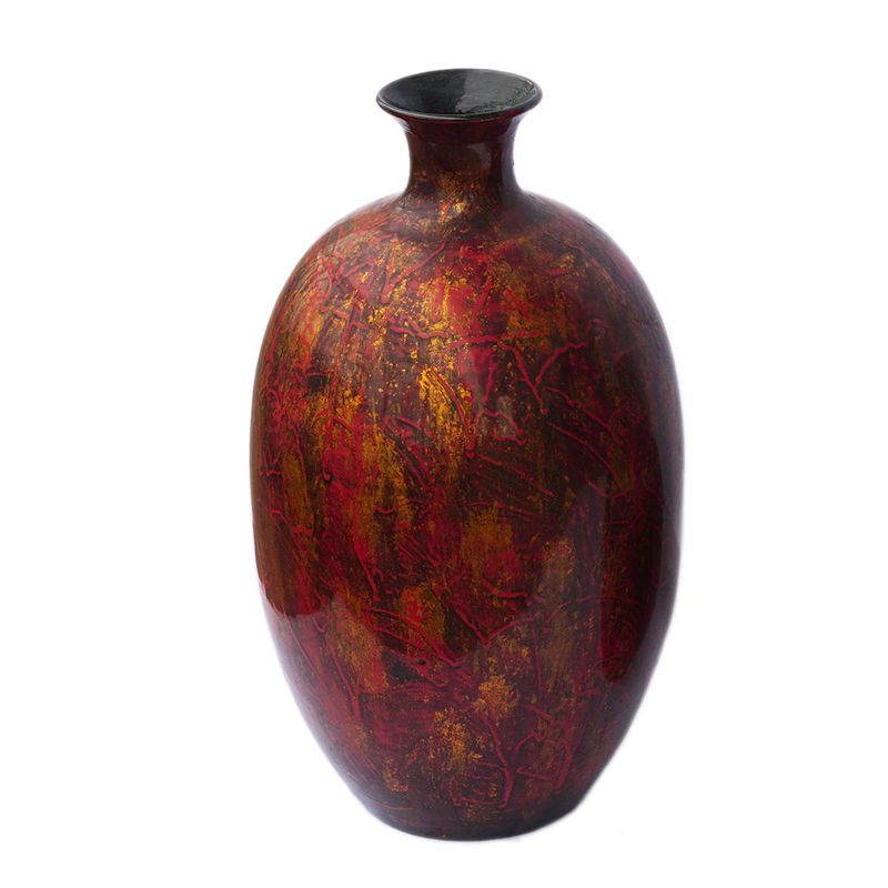 IA Crafts Large-Sized Smooth and Polished Brownish Red Vietnamese Lacquer Pottery Vase with Short Neck