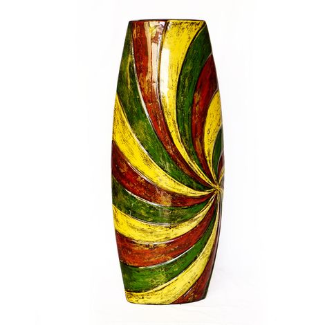 IA Crafts Cylinder three-color Vietnamese Lacquer Pottery Vase