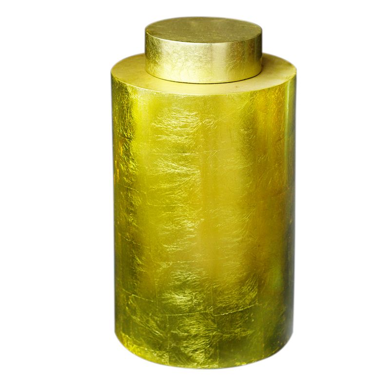 IA Crafts Cylinder Yellow Bronzed Vietnamese Lacquer Vase With The Cap