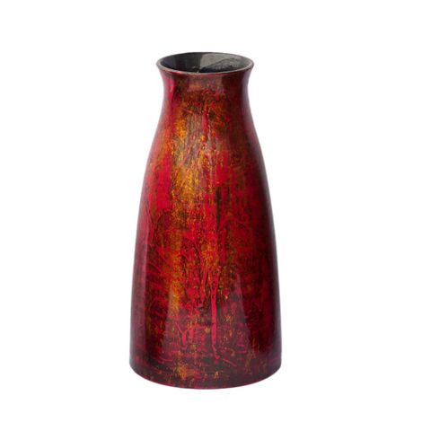 IA Crafts Cylinder Smooth and Polished Brownish Red Vietnamese Lacquer Pottery Vase with Round-Shaped Mouth