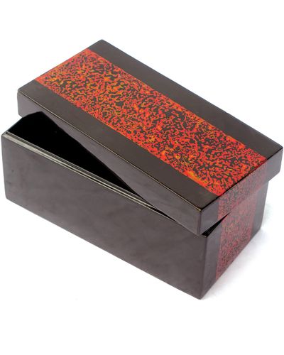 IA Crafts Rectangular Red and Black Vietnamese Lacquer Painting Box With The Cap