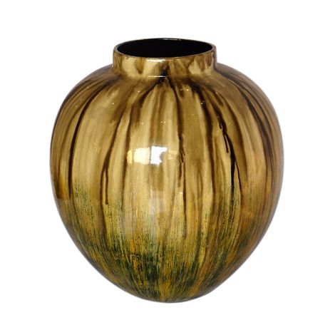 IA Crafts round light brown Vietnamese Lacquer Vase with flowing down color design