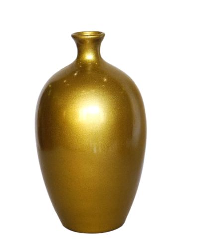 IA Crafts Round-Shaped Yellow-Bronzed Smooth and Polished Vietnamese Lacquer Pottery Vase