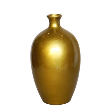 IASM113 Lọ gốm sơn mài vàng đồng trơn bóng dáng tròn  (SL đặt hàng tối thiểu >10 chiếc)