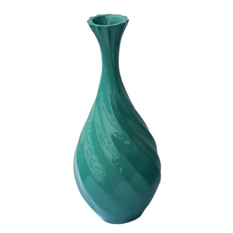 IA Crafts Turquoise Blue Vietnamese Lacquer Pottery Vase with Unique Shape 