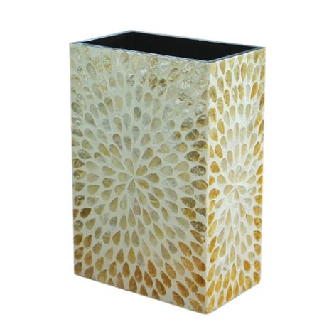 IA Crafts Rectangular Mother of Pearl Inlaid Vietnamese lacquer painting Vase with Petal Design 